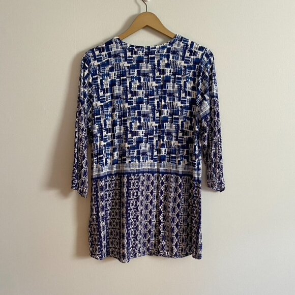 Habitat Blue and White Mayan Border Tunic Top - Picture 8 of 12